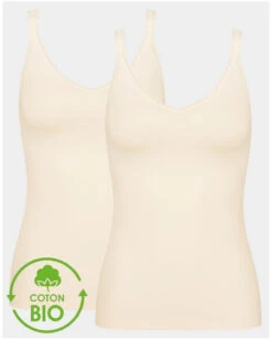 Lot De 2 Débardeurs Bretelles Spaghettis Sloggi GO (Coton Bio) Poudré