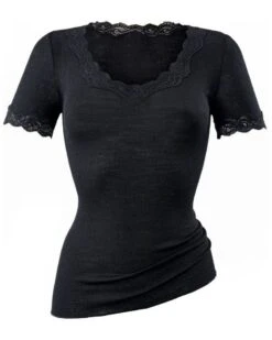 Top Manches Courtes Calida Richesse Lace Laine & Soie (Noir) -Lingerie Belle top manches courtes calida richesse lace laine soie noir 2