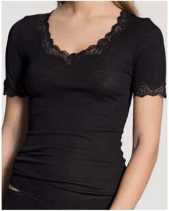 Top Manches Courtes Calida Richesse Lace Laine & Soie (Noir)